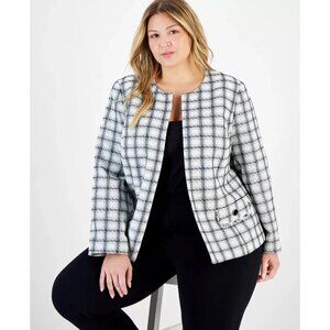 Kasper Plus Size Tweed Open-Front Collarless Business Cardigan/Jacket Sz 20W NWT